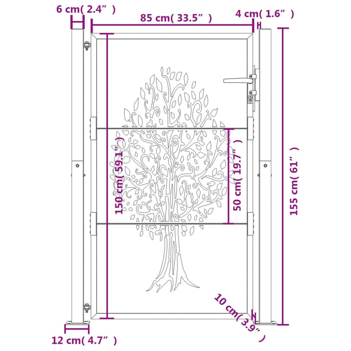 Garden Gate Anthracite 105X155 Cm Steel Tree Design Optopi