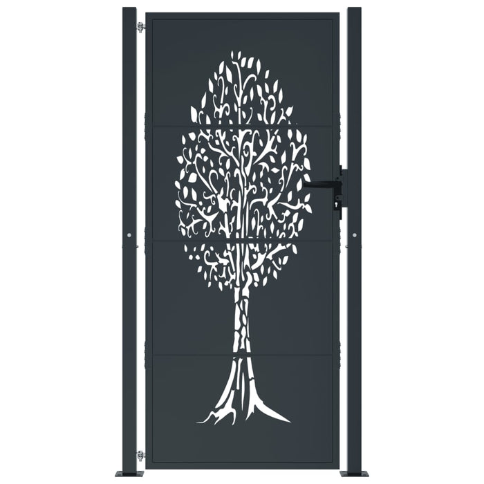Garden Gate Anthracite 105X180 Cm Steel Tree Design Optopn