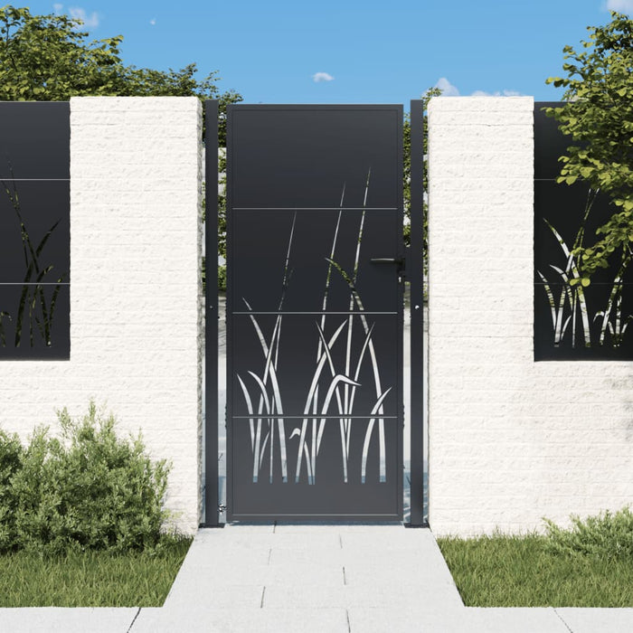 Garden Gate Anthracite 105X205 Cm Steel Grass Design Optoio