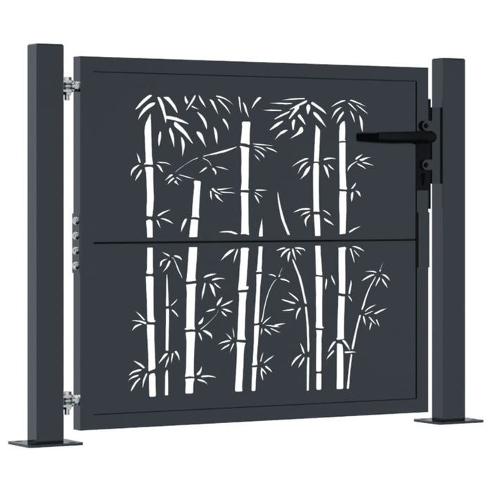 Garden Gate Anthracite 105X105 Cm Steel Bamboo Design Optoik