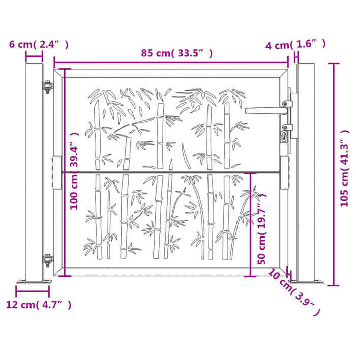 Garden Gate Anthracite 105X105 Cm Steel Bamboo Design Optoik