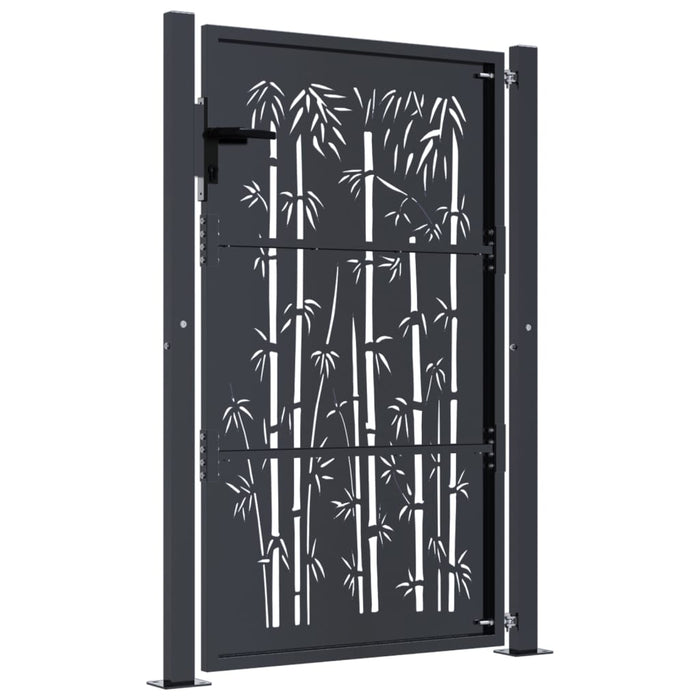 Garden Gate Anthracite 105X130 Cm Steel Bamboo Design Optonb