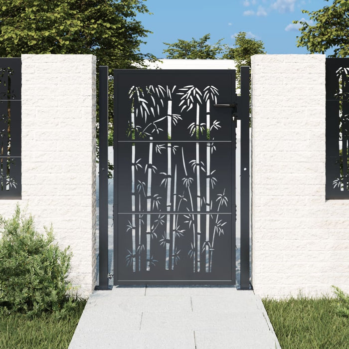 Garden Gate Anthracite 105X130 Cm Steel Bamboo Design Optonb