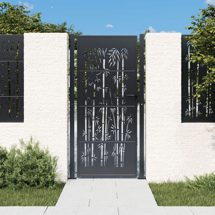 Garden Gate Anthracite 105X205 Cm Steel Bamboo Design Optont