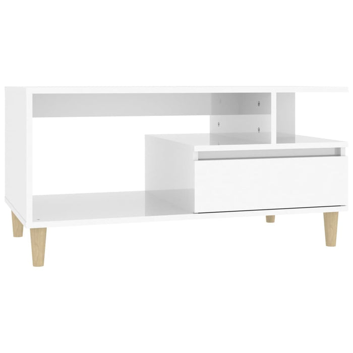 Coffee Table Glossy Look White 90X49X45 Cm Engineered Wood Nokloa