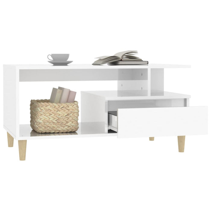 Coffee Table Glossy Look White 90X49X45 Cm Engineered Wood Nokloa