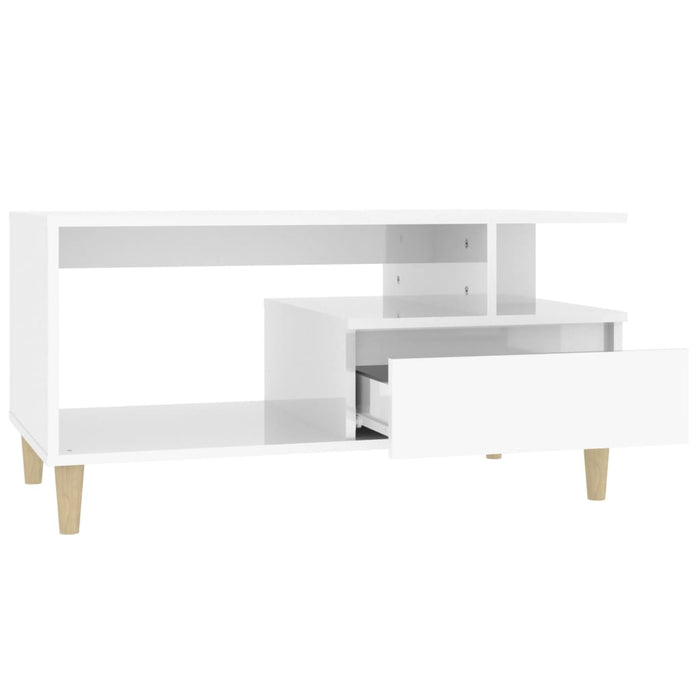 Coffee Table Glossy Look White 90X49X45 Cm Engineered Wood Nokloa