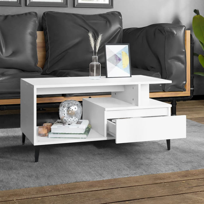 Coffee Table  White 90X49X45 Cm Engineered Wood Noklxb