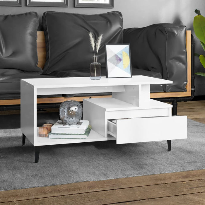 Coffee Table  Glossy Look White 90X49X45 Cm Engineered Wood Noklxx