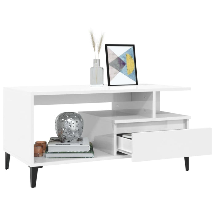 Coffee Table  Glossy Look White 90X49X45 Cm Engineered Wood Noklxx