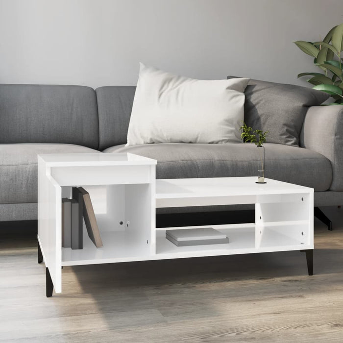 Coffee Table Glossy Look White 100X50X45 Cm Engineered Wood Nxoota