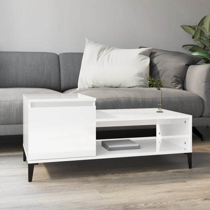 Coffee Table Glossy Look White 100X50X45 Cm Engineered Wood Nxoota