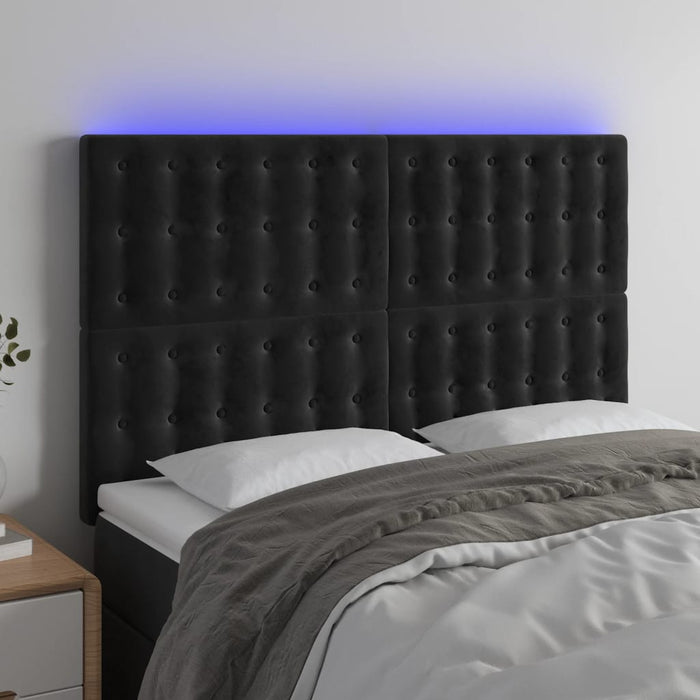 Double Size Led Headboard Black 144 Cm Velvet Toxxkbn