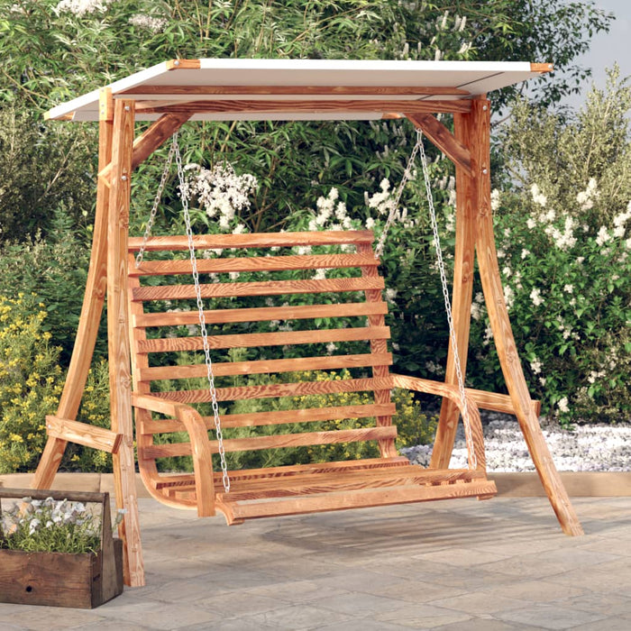 Swing Bench With Canopy Solid Wood Spruce With Teak Finish Txbblxo