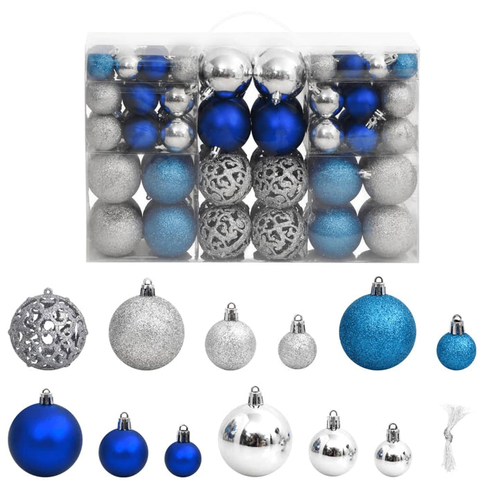 Christmas Baubles 100 Pcs Blue And Silver 3 / 4 / 6 Cm Tplobp