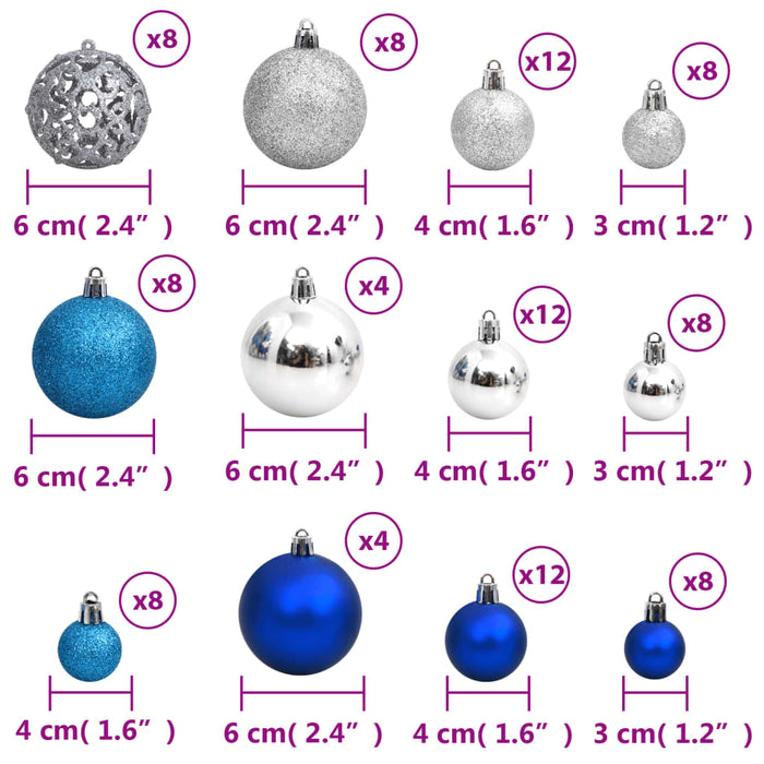 Christmas Baubles 100 Pcs Blue And Silver 3 / 4 / 6 Cm Tplobp