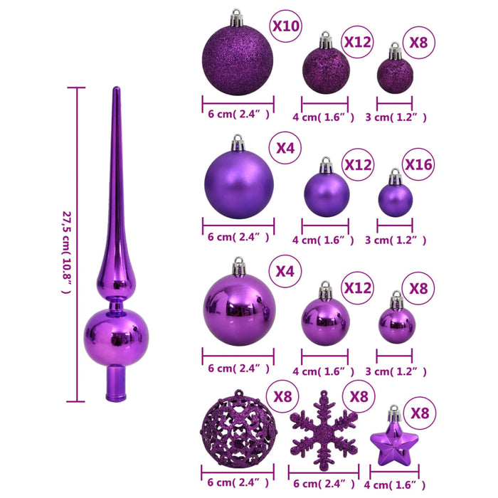 111 Piece Christmas Bauble Set Purple Polystyrene Tplook