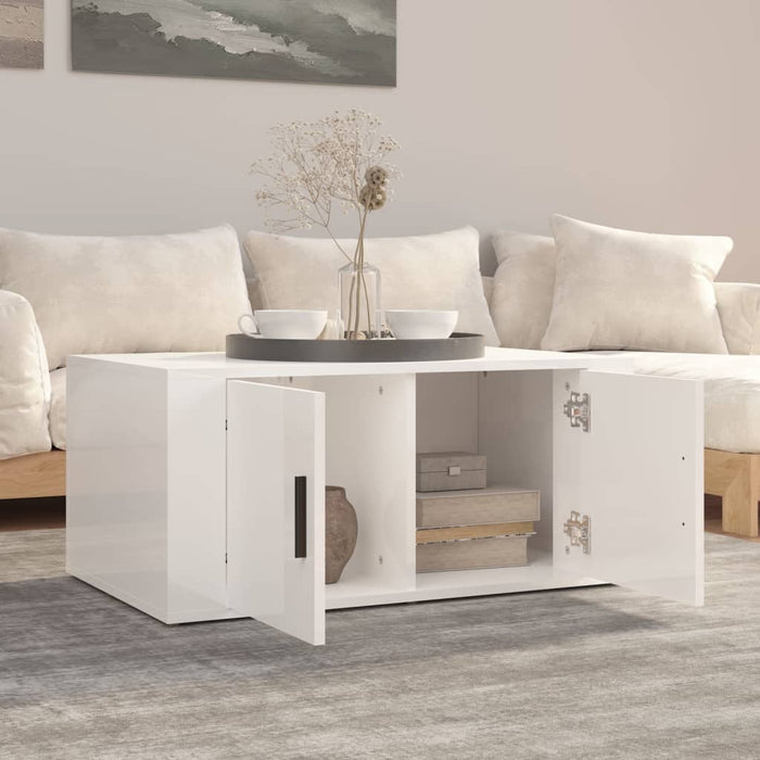 Coffee Table Glossy Look White 80X50X36 Cm Engineered Wood Nolpoa