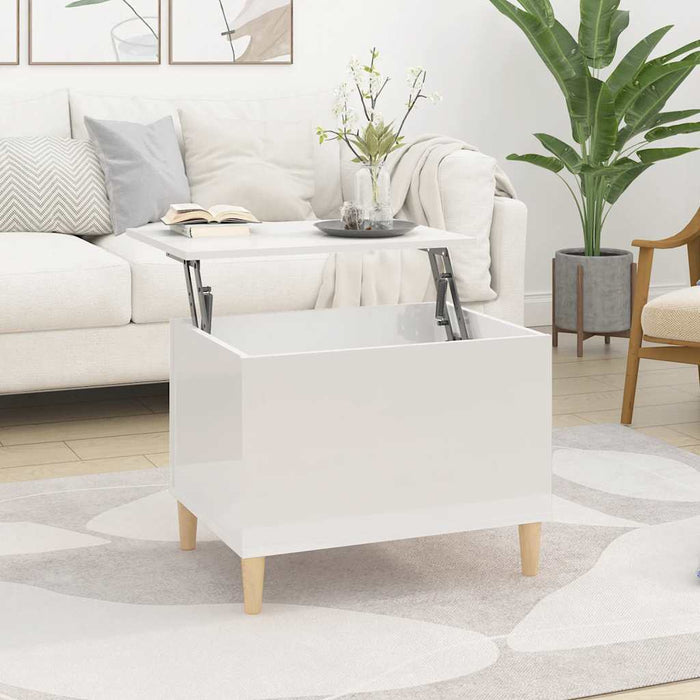 Coffee Table Glossy Look White 60X44.5X45 Cm Engineered Wood Nokpll