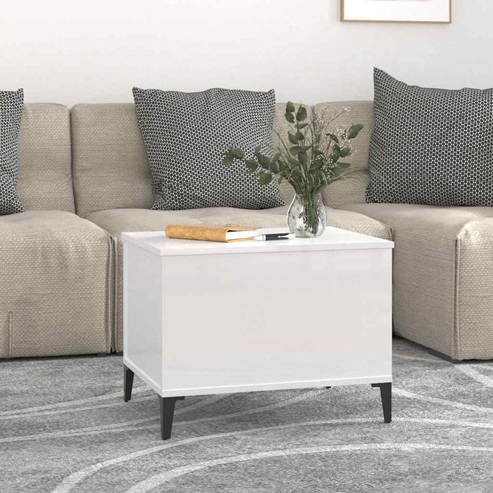 Coffee Table Glossy Look White 60X44.5X45 Cm Engineered Wood Nokpia