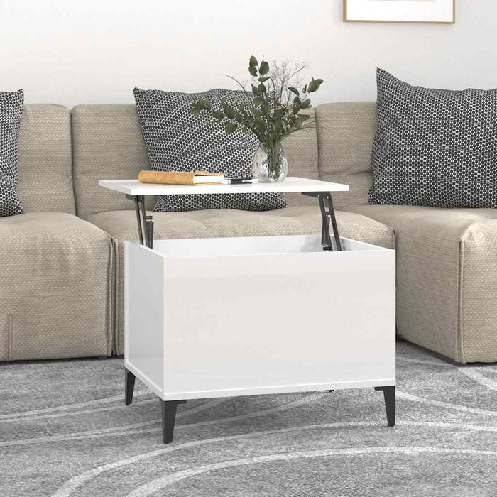 Coffee Table Glossy Look White 60X44.5X45 Cm Engineered Wood Nokpia