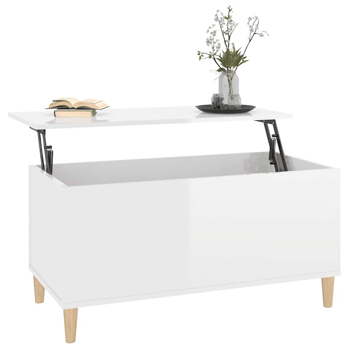 Coffee Table Glossy Look White 90X44.5X45 Cm Engineered Wood Nokpnx