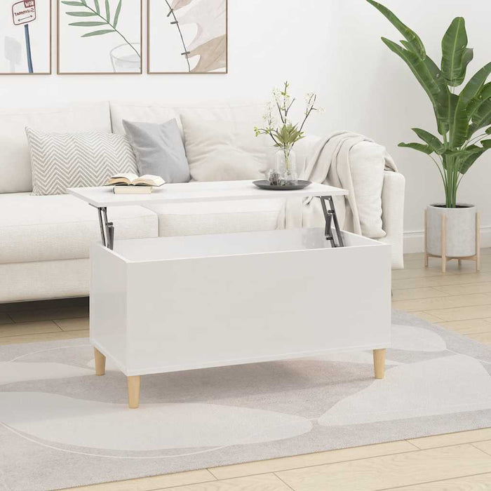 Coffee Table Glossy Look White 90X44.5X45 Cm Engineered Wood Nokpnx
