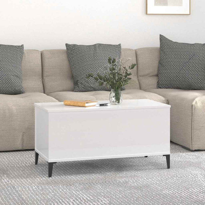 Coffee Table Glossy Look White 90X44.5X45 Cm Engineered Wood Nokpkb