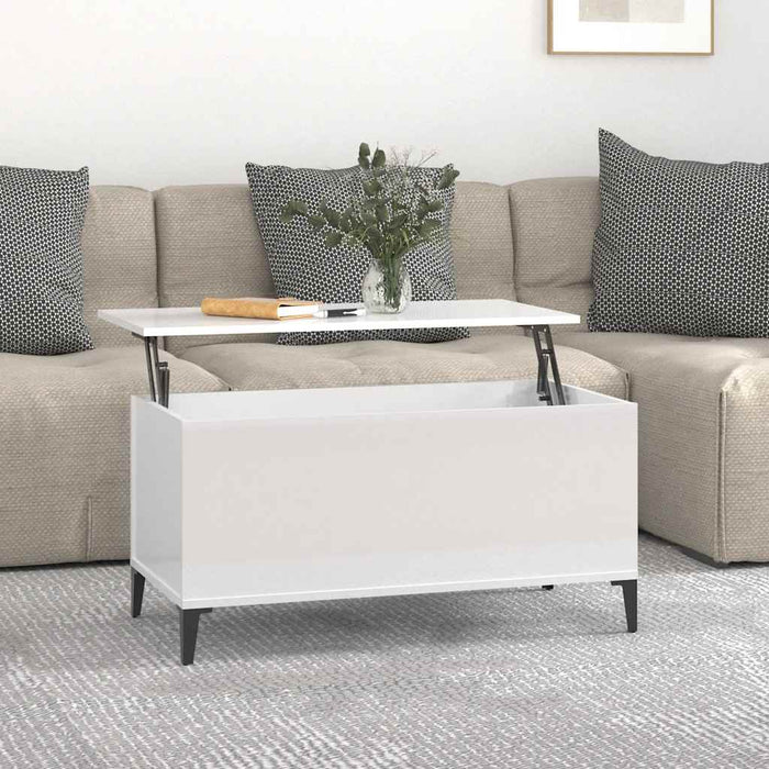 Coffee Table Glossy Look White 90X44.5X45 Cm Engineered Wood Nokpkb