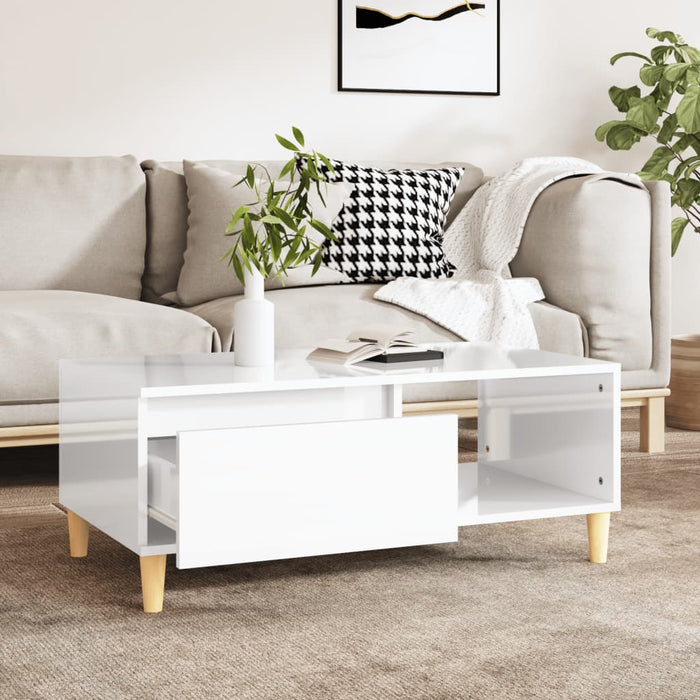 Coffee Table Glossy Look White 90X50X36.5 Cm Engineered Wood Nxobal