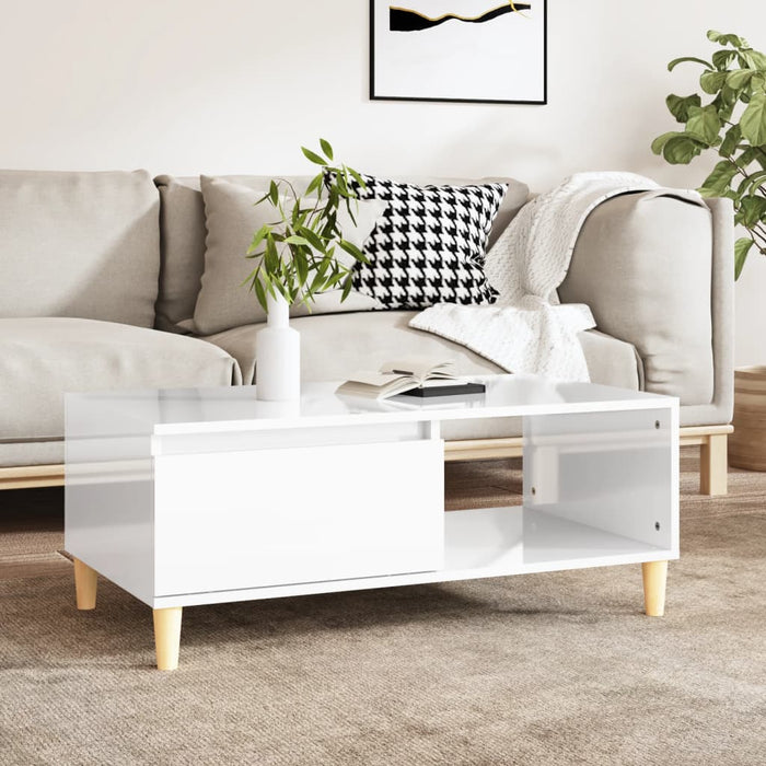 Coffee Table Glossy Look White 90X50X36.5 Cm Engineered Wood Nxobal