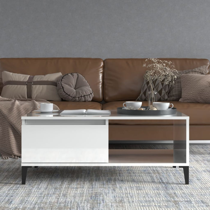 Coffee Table Glossy Look White 90X50X36.5 Cm Engineered Wood Nxobpa