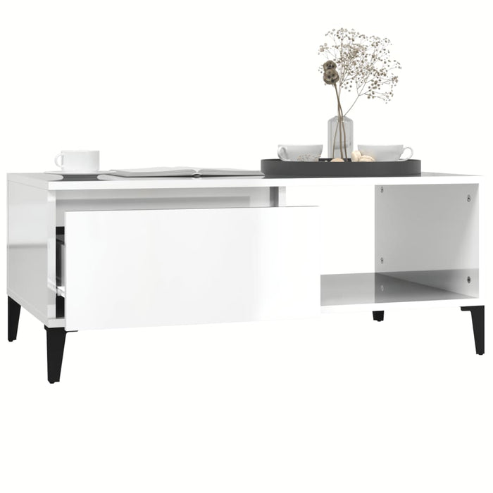 Coffee Table Glossy Look White 90X50X36.5 Cm Engineered Wood Nxobpa