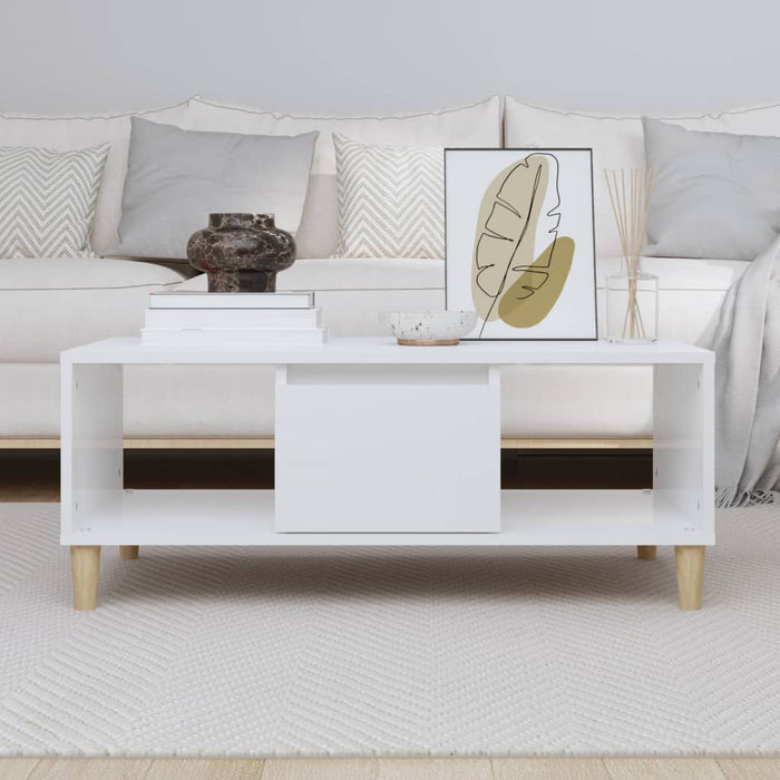 Coffee Table Glossy Look White 90X50X36.5 Cm Engineered Wood Nxoblx