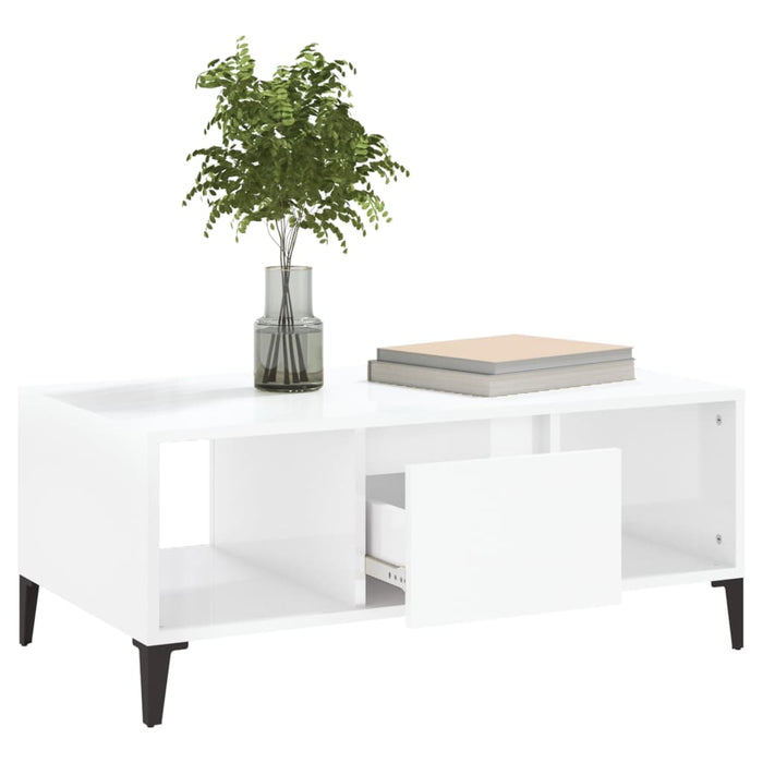 Coffee Table Glossy Look White 90X50X36.5 Cm Engineered Wood Nxobib