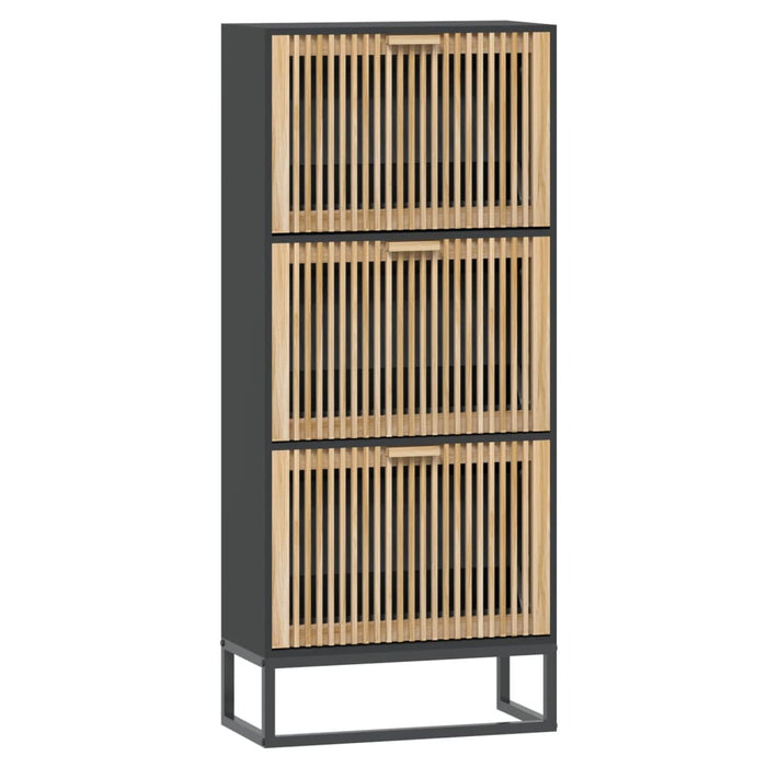 Shoe Cabinet Black 52X25X120 Cm Engineered Wood Tpxoxn
