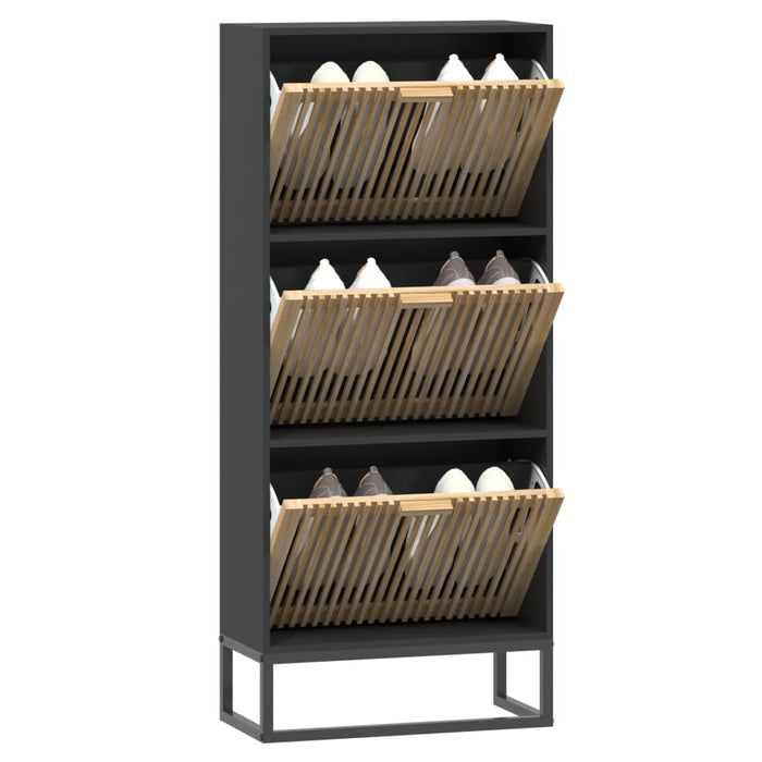 Shoe Cabinet Black 52X25X120 Cm Engineered Wood Tpxoxn