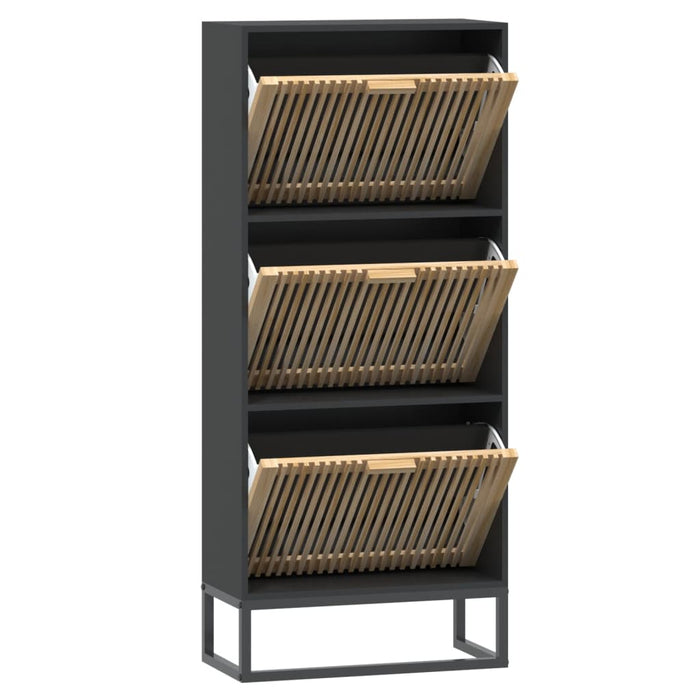 Shoe Cabinet Black 52X25X120 Cm Engineered Wood Tpxoxn