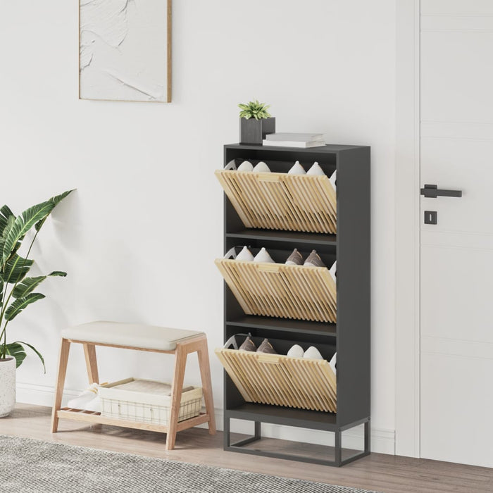 Shoe Cabinet Black 52X25X120 Cm Engineered Wood Tpxoxn