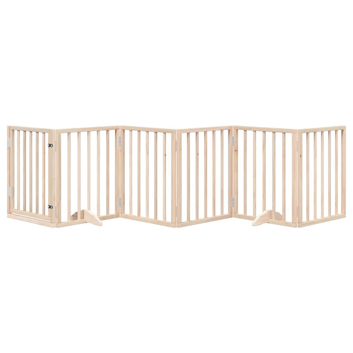 Dog Gate With Door Foldable 6 Panels 300 Cm Poplar Wood Tpxoit