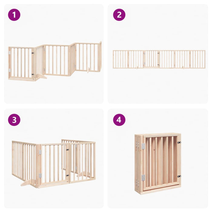 Dog Gate With Door Foldable 6 Panels 300 Cm Poplar Wood Tpxoit