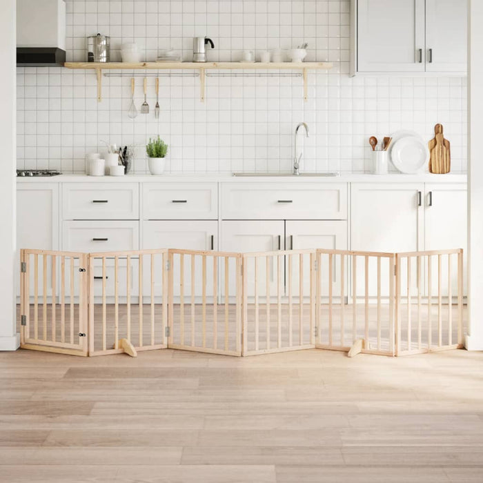 Dog Gate With Door Foldable 6 Panels 300 Cm Poplar Wood Tpxoit