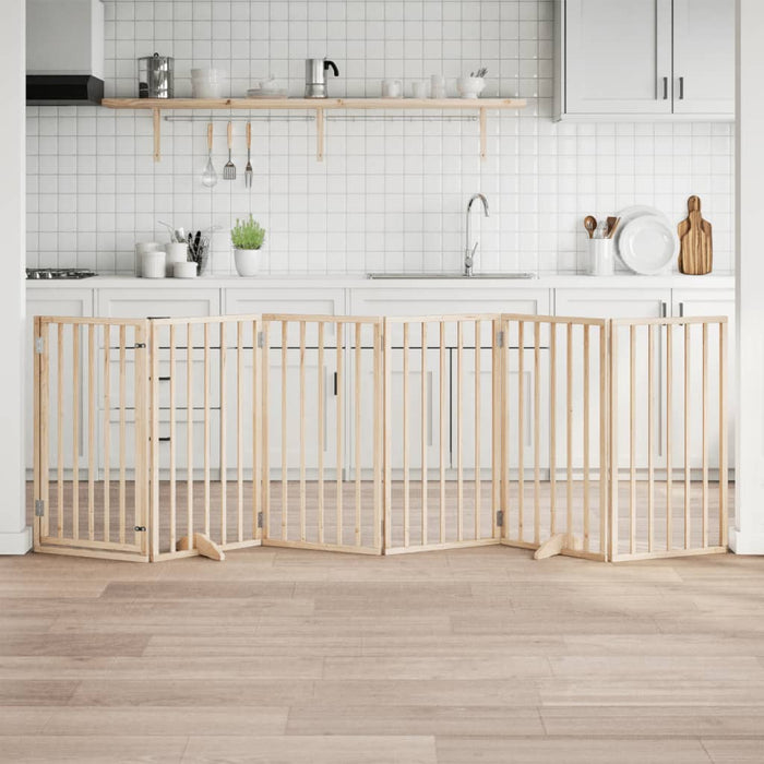 Dog Gate With Door Foldable 6 Panels 300 Cm Poplar Wood Tpxoip