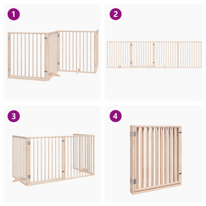 Dog Gate With Door Foldable 4 Panels 320 Cm Poplar Wood Tpxoik