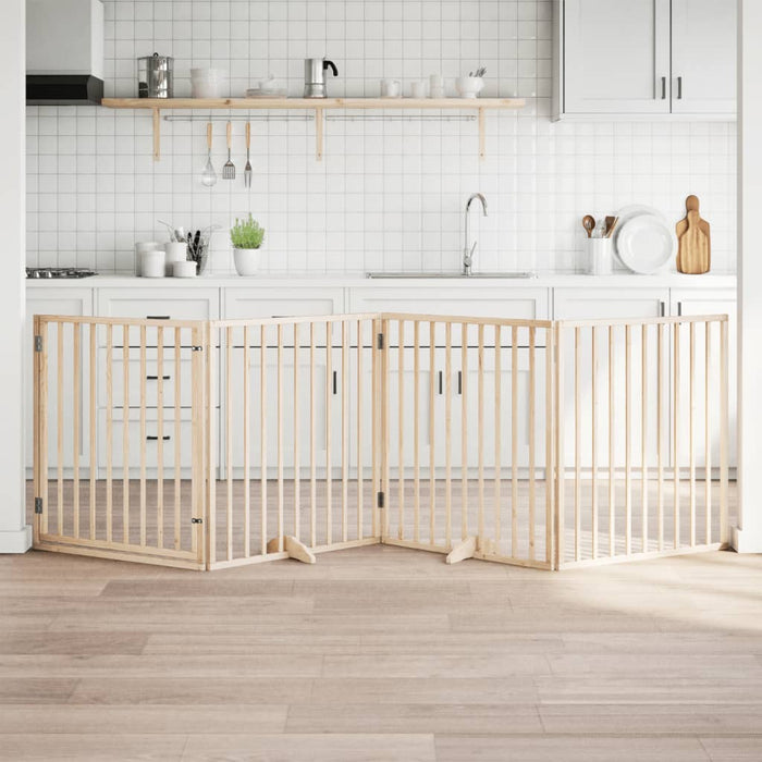Dog Gate With Door Foldable 4 Panels 320 Cm Poplar Wood Tpxoik