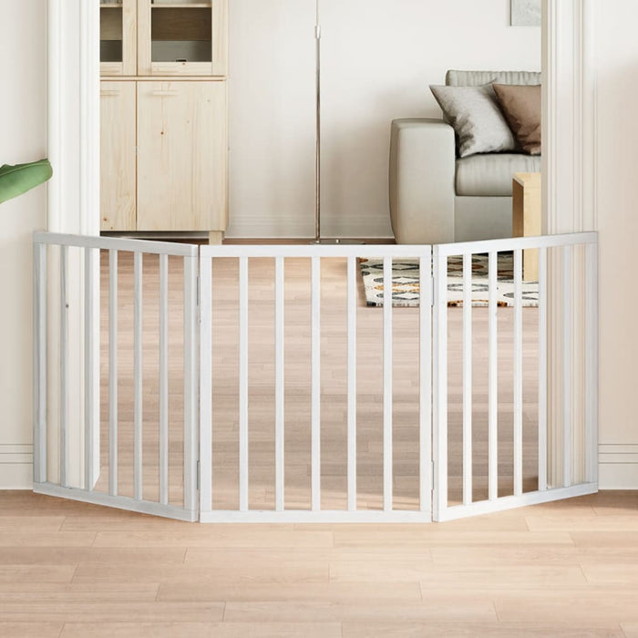 Dog Gate Foldable 3 Panels White 150 Cm Poplar Wood Tpxonb