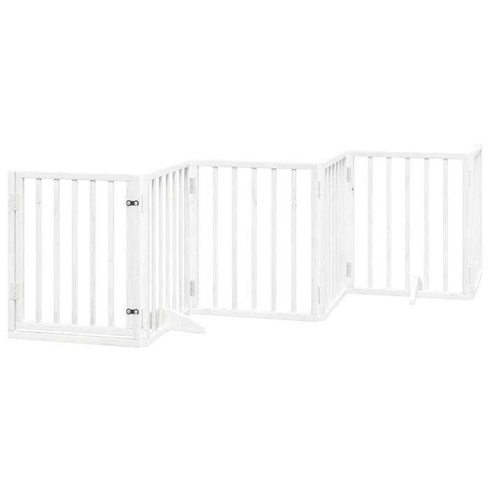 Dog Gate With Door Foldable 6 Panels White 300 Cm Poplar Wood Tpxono