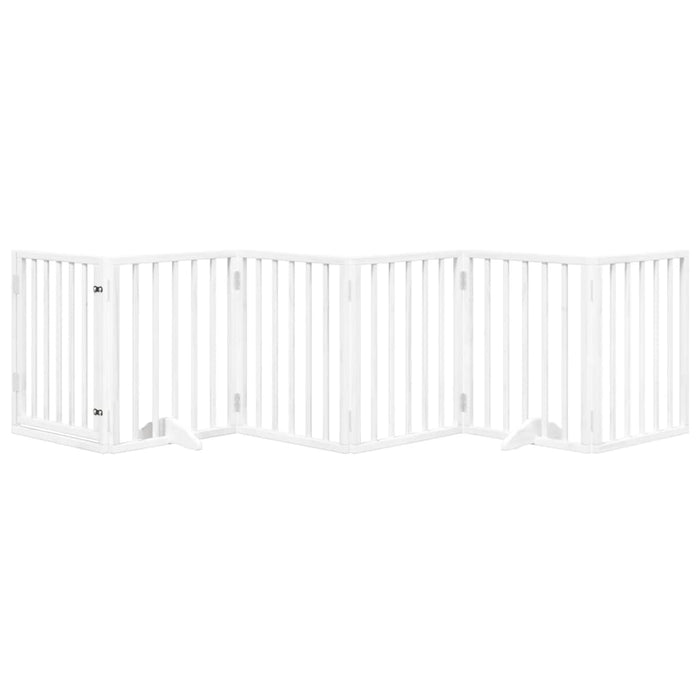 Dog Gate With Door Foldable 6 Panels White 300 Cm Poplar Wood Tpxono