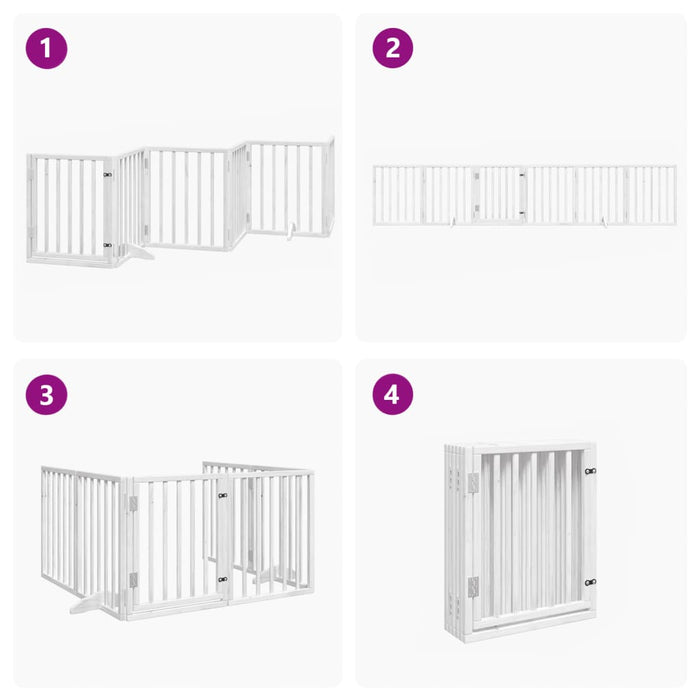 Dog Gate With Door Foldable 6 Panels White 300 Cm Poplar Wood Tpxono