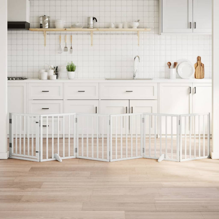 Dog Gate With Door Foldable 6 Panels White 300 Cm Poplar Wood Tpxono